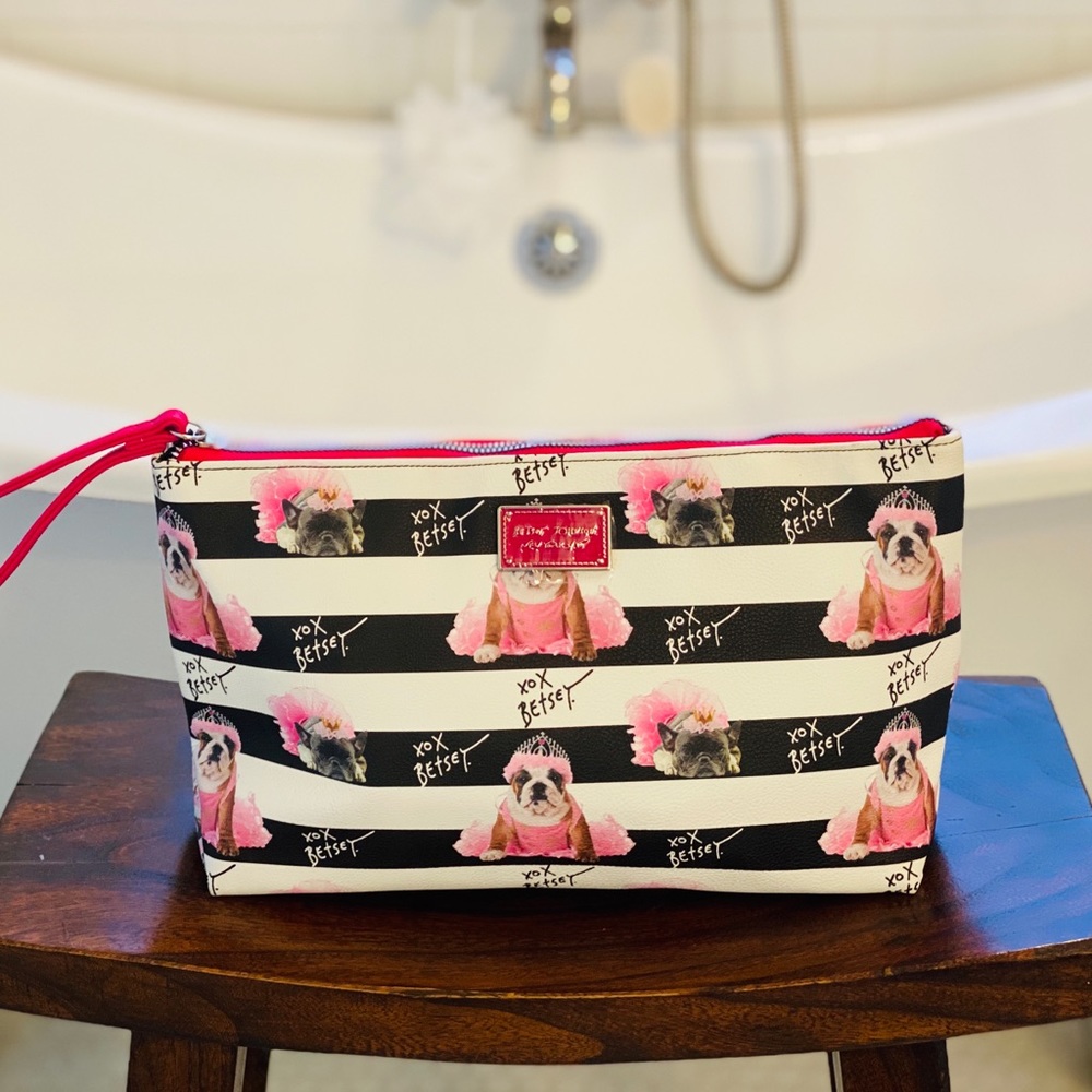 Betsy Johnson Large French Bulldog Cosmetic Bag